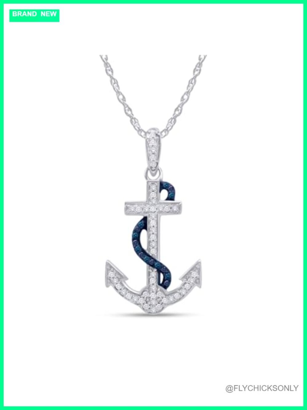Sterling Silver 14k Yellow Gold Over Diamond Anchor Pendant Necklace 18in